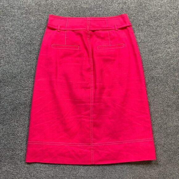 J Crew Skirt Womens 2 Barbie Pink Linen Blend Button Up Removable Belt Pockets - Picture 8 of 13